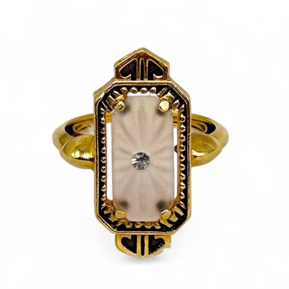 ✨ Vintage ‘Frostlights’ Art Deco Camphor Glass Gold Tone Ring – Size 7.5 ✨ - Picture 7 of 16